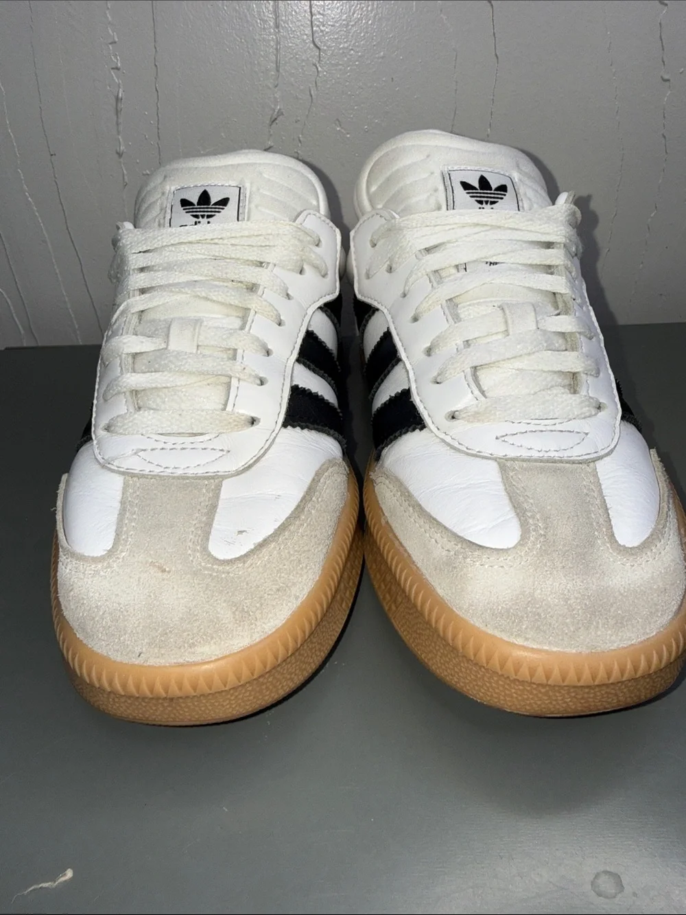 adidas White & Black Leather Sneakers with Gum Outsole